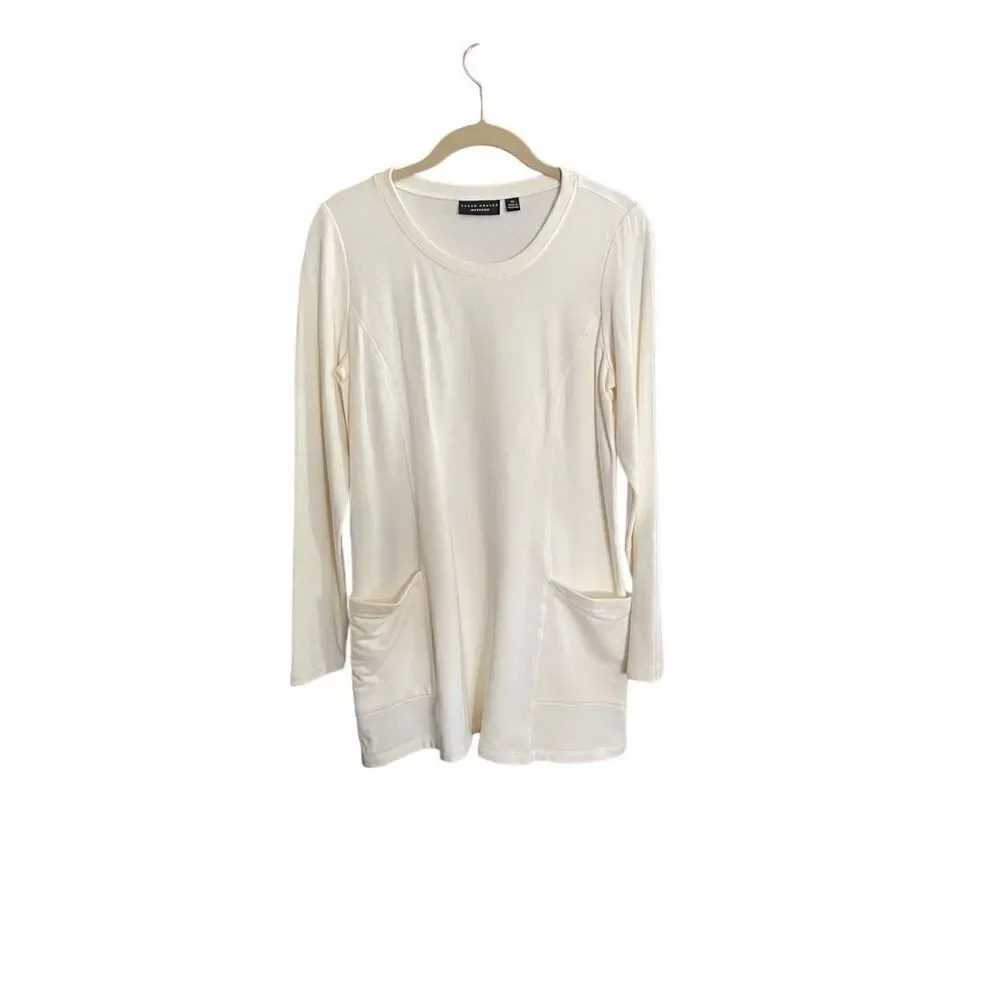 Susan graver weekend liquid knit ivory long sleeve tunic top S/XS